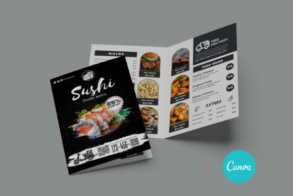 Food Menu Bi-fold Brochure Template